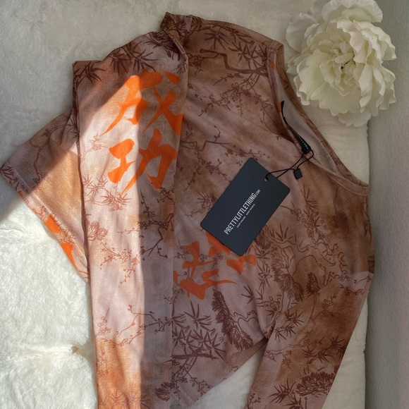 orange mesh long sleeve crop top